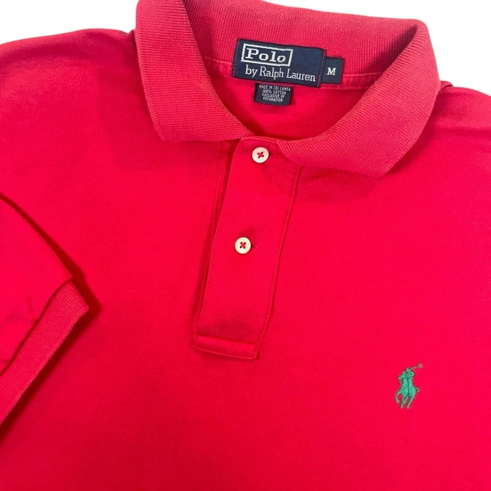 VINTAGE Polo Ralph Lauren Mens Medium Pink 100%‎ Cotton Classic Fit Polo Shirt